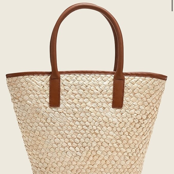 J. Crew Handbags - J. Crew Tan and cream Woven tote with leather trim